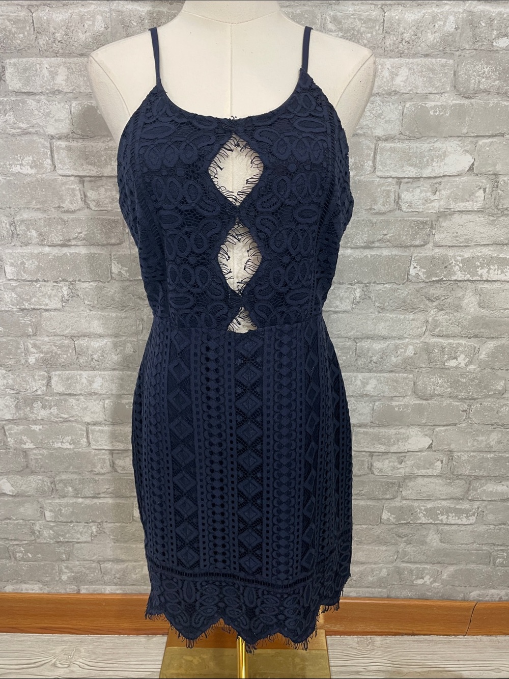 Storia Navy Lace Cutout Mini Dress